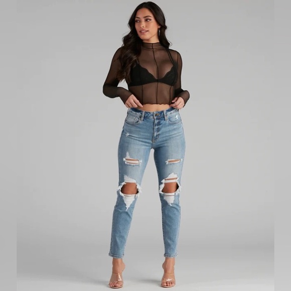 High Waisted Distressed Mom Jeans - Picture 5 of 8